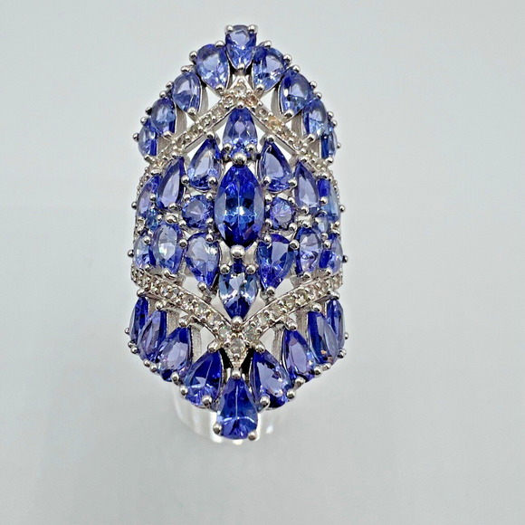 JTV Signed DK Sterling Silver Blue Tanzanite Ring - Size 7 - Picture 1 of 7